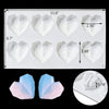 A set of heart-shaped silicone chocolate molds with letters and numbers shown in various views.