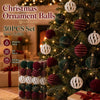 A set of 30 velvet Christmas ornament balls in red, green, and white are displayed on a decorated Christmas tree.