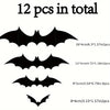 A set of twelve black bat wall stickers for Halloween décor.