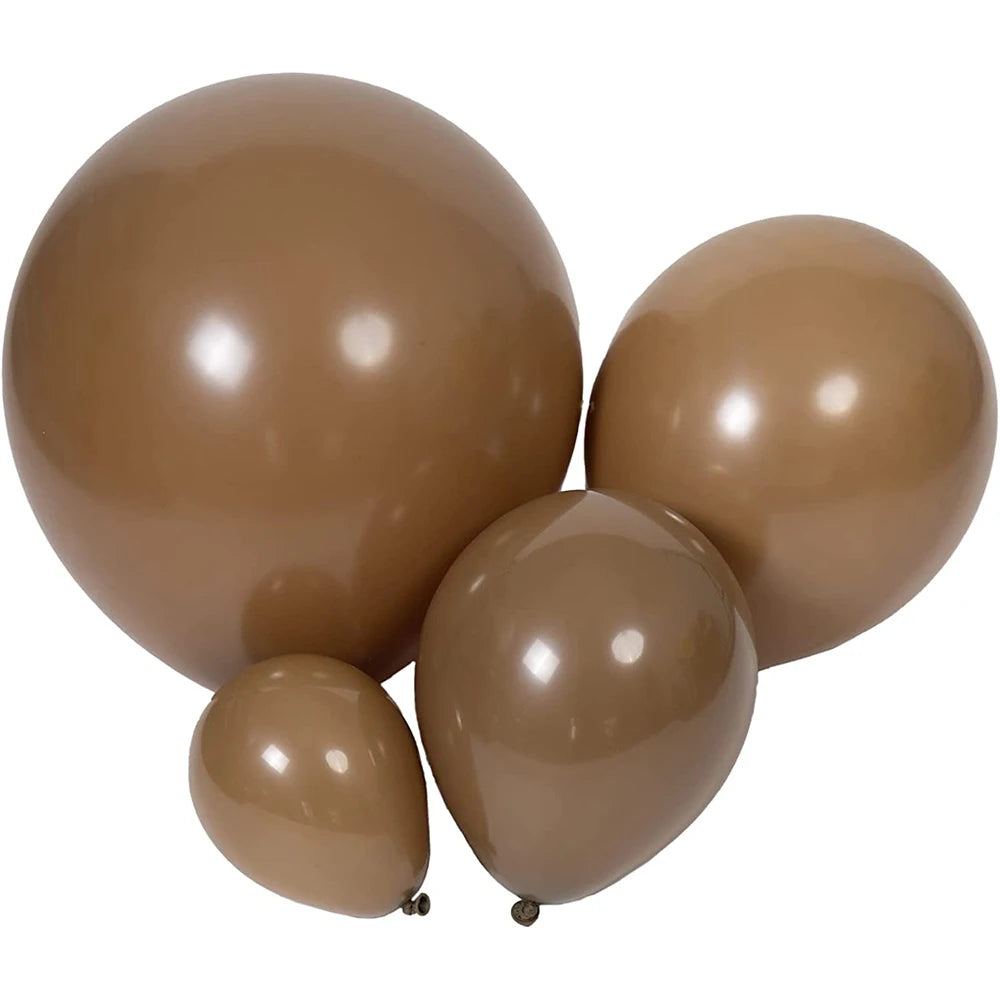 A cluster of smooth, matte brown latex balloons for elegant decorations.