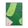 Abstract canvas art depicting a green golf course landscape with small figures playing.