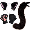 Black furry cat ear headband and tail costume set with pink accents