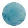 A round pom pom made of light blue faux fur with a silver chain.