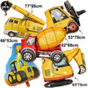 Set of five yellow and red construction truck foil balloons for birthday party decoration