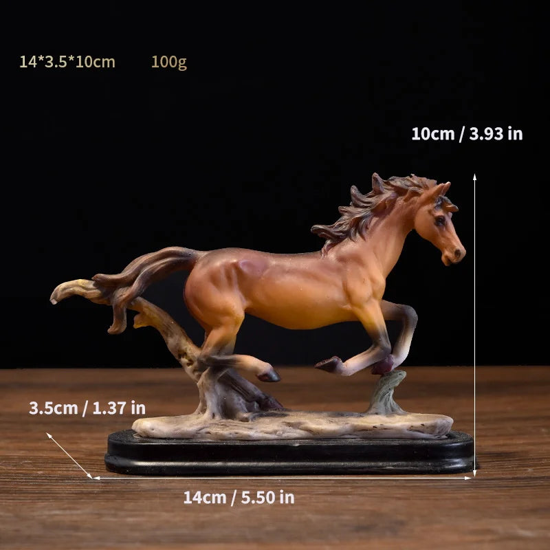 A small, rustic western horse sculpture in brown and gray, mounted on a base.