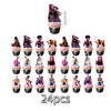 A set of 24 anime hunter girl cake toppers featuring various characters in pink and purple outfits.