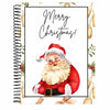 A festive Christmas greeting card design featuring a smiling Santa Claus and holiday decorations.