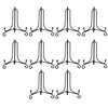 A set of six black metal display easels designed for holding photos, plates, and collectibles.