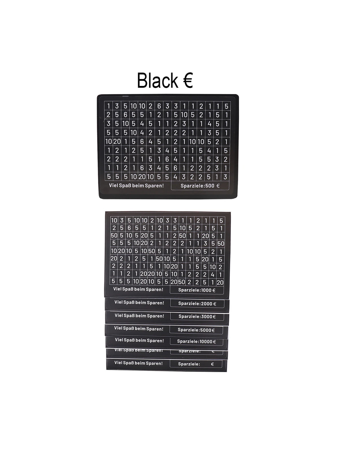 A black savings box with various denominations of Euro notes visible inside.