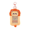 An orange and white fluffy cat-shaped keychain holder for Kpop photocards