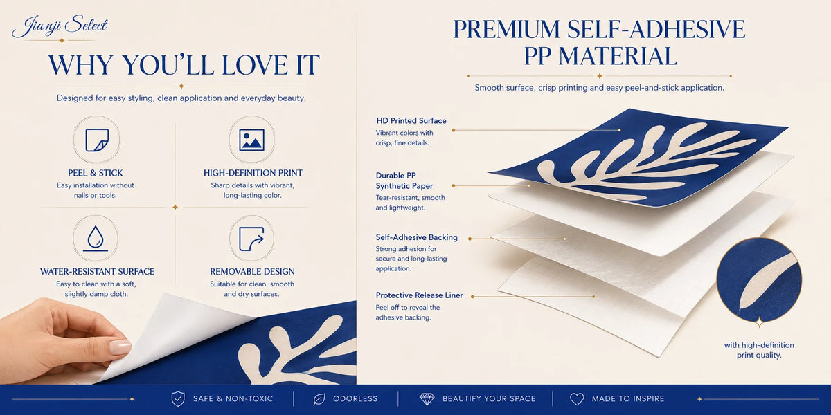 A set of premium self-adhesive PP material sheets featuring a leaf design for decorative purposes.