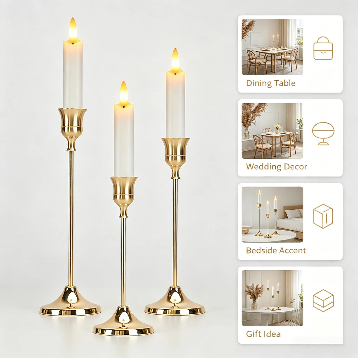 Classic Metal Taper Candle Holders, Set of 3