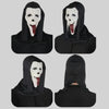 A set of black horror masks featuring a white face with a tongue sticking out, displayed in four views.