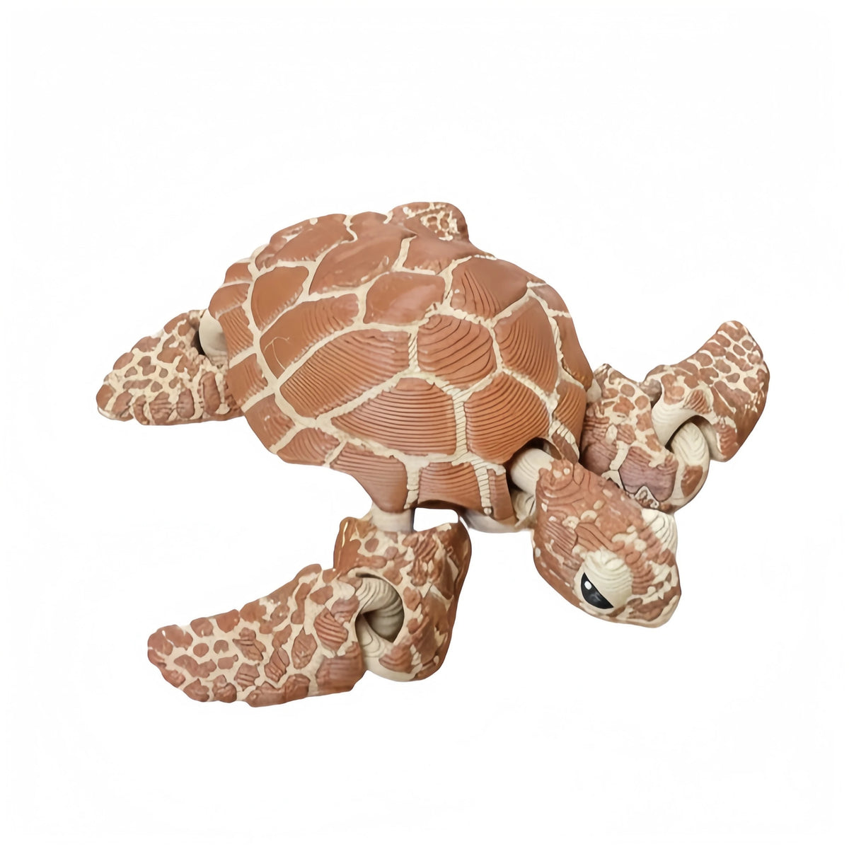 A 3D printed articulated turtle figurine decoration with a light brown shell and head.