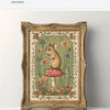 Vintage framed canvas print depicting a woodland mouse sitting on a red mushroom in a floral frame.