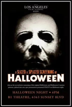 Poster for a Halloween night screening featuring a menacing masked figure.
