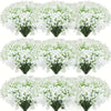 A bouquet of white baby's breath flowers with green stems.