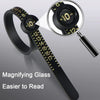 Adjustable ring sizer featuring a magnifying glass for easier reading of sizes