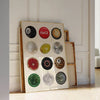 Vintage 8 ball collage canvas wall art poster featuring various Coca-Cola and spherical glass balls.