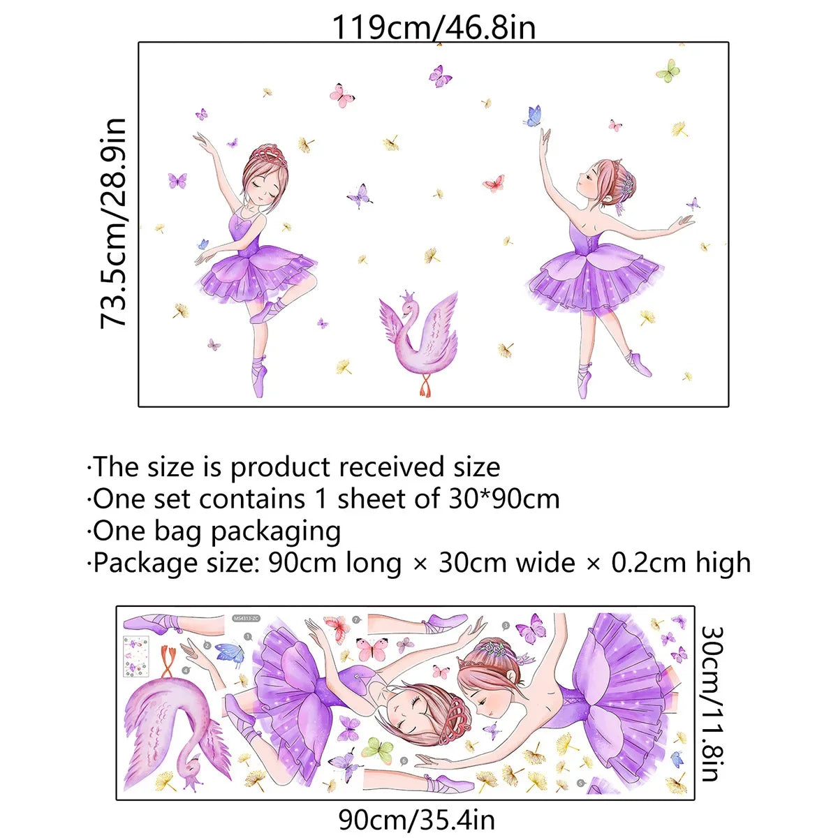Un ensemble d'autocollants muraux de filles papillons fantaisistes, montrant un mannequin posant avec des éléments de papillo