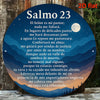 Blue and white metal wall art featuring Psalm 23 text with a crescent moon and stars.