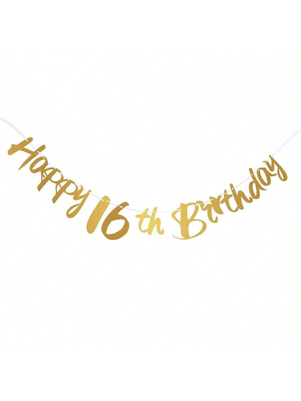 Elegant black and gold glitter banner spelling out Happy 16th Birthday