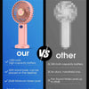Comparison chart showing features of a portable rechargeable fan versus another model.