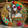 Vintage Day of the Dead Catrina Lady aluminum sign featuring a skull and floral design.