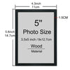A rectangular black frame with a white insert, labeled as a 5 inch photo size wood material.