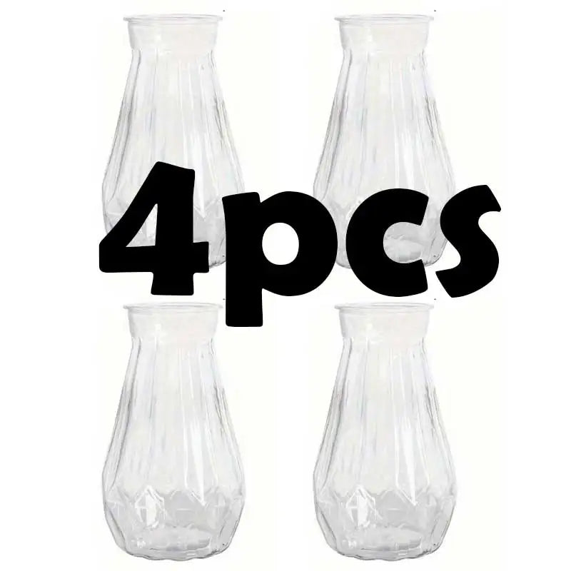 Four clear faceted diamond crystal plastic vases for table decor