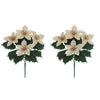 Set of two artificial poinsettia bouquets with five flowers each on a stem for holiday decor