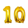 Two gold foil number balloons shaped like the number 10