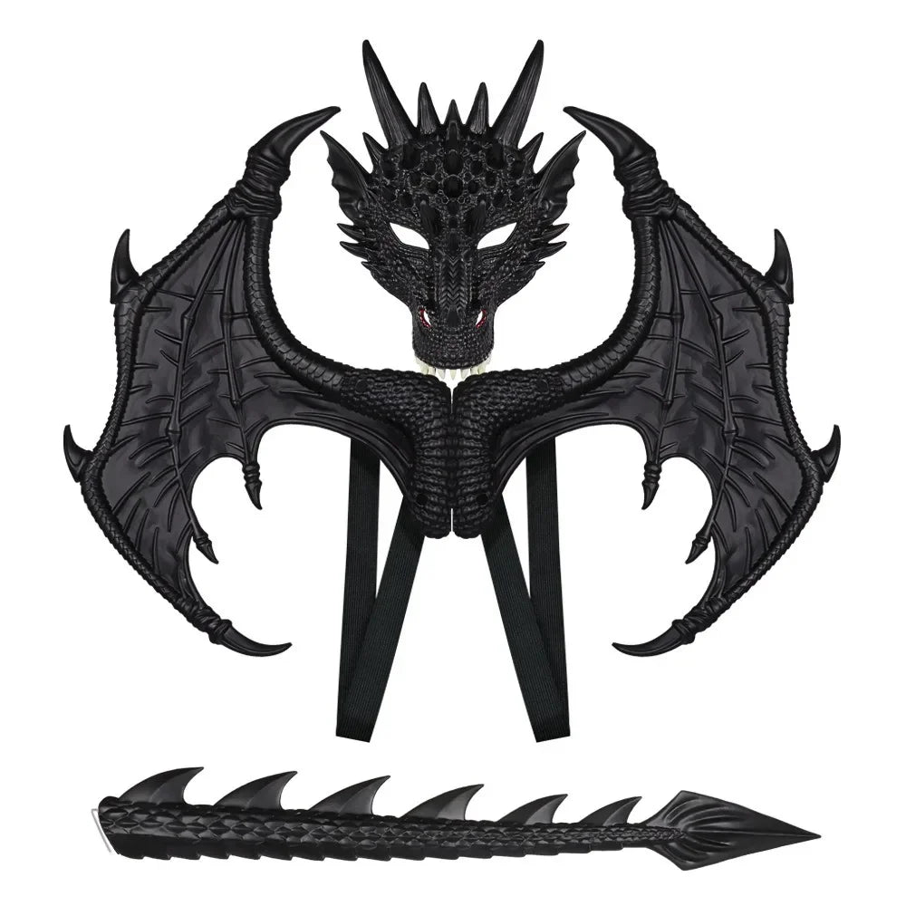 Black dragon wings and tail cosplay costume set for kids