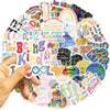 A hand is peeling a colorful inspirational motivational sticker pack featuring words like Kind, Love, and Kindness.