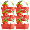 A set of strawberry theme birthday party decorations featuring strawberries, banners, and honeycomb ornaments.