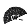 Abanico de mano elegante de encaje negro con borla decorativa