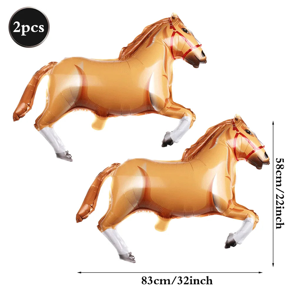 Two foil horse number balloons in a light brown color, showing the full body and legs.