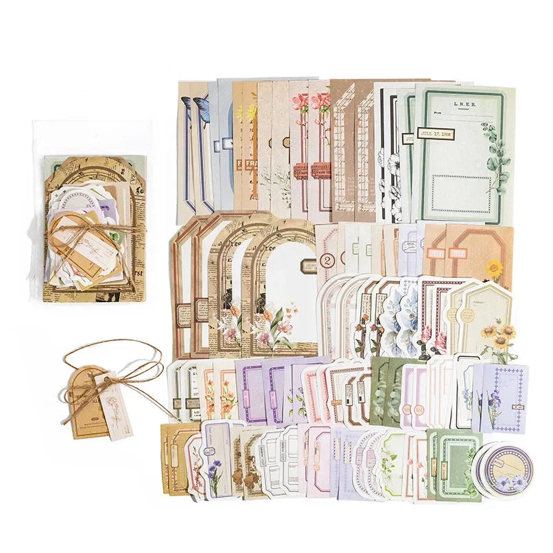Collection de papier de journal vintage et moderne, incluant éléments de collage, bordures et pages décoratives.