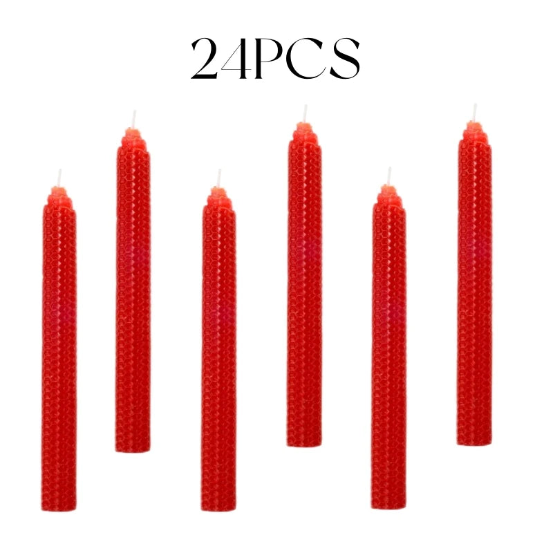 Hand-Rolled Beeswax Taper Candles with Honeycomb Design
