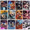 A collage of various anime and manga characters, including Kyojuro Rengoku, depicted in vibrant, detailed diamond painting ar