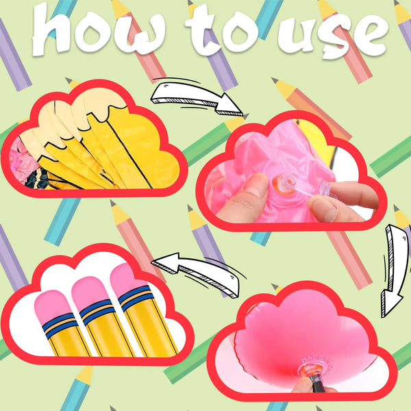 A guide showing how to use giant inflatable pencil balloons for school and graduation decor.