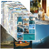 A collage of inspirational images, nature scenes, and a cat sitting on a wooden surface.