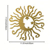 Gold metal wall art featuring a stylized sun with crescent moons and stars.