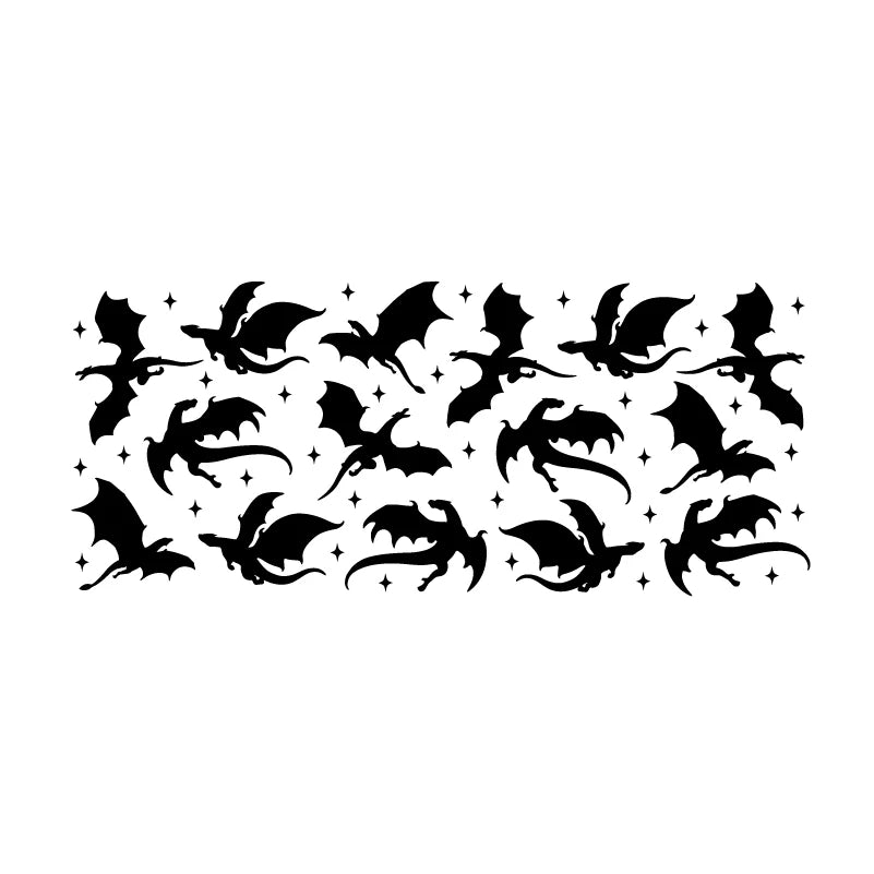Black silhouette of various bats arranged in a row for use as a vinyl decal.