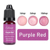 A bottle of Purple Red liquid pigment with dropper tips showing 1, 5, and 10 drops.