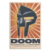 A canvas art poster featuring a silhouette of MF DOOM with radiating sunburst lines on an orange background.