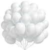 A bunch of white round latex balloons tied together with strings.