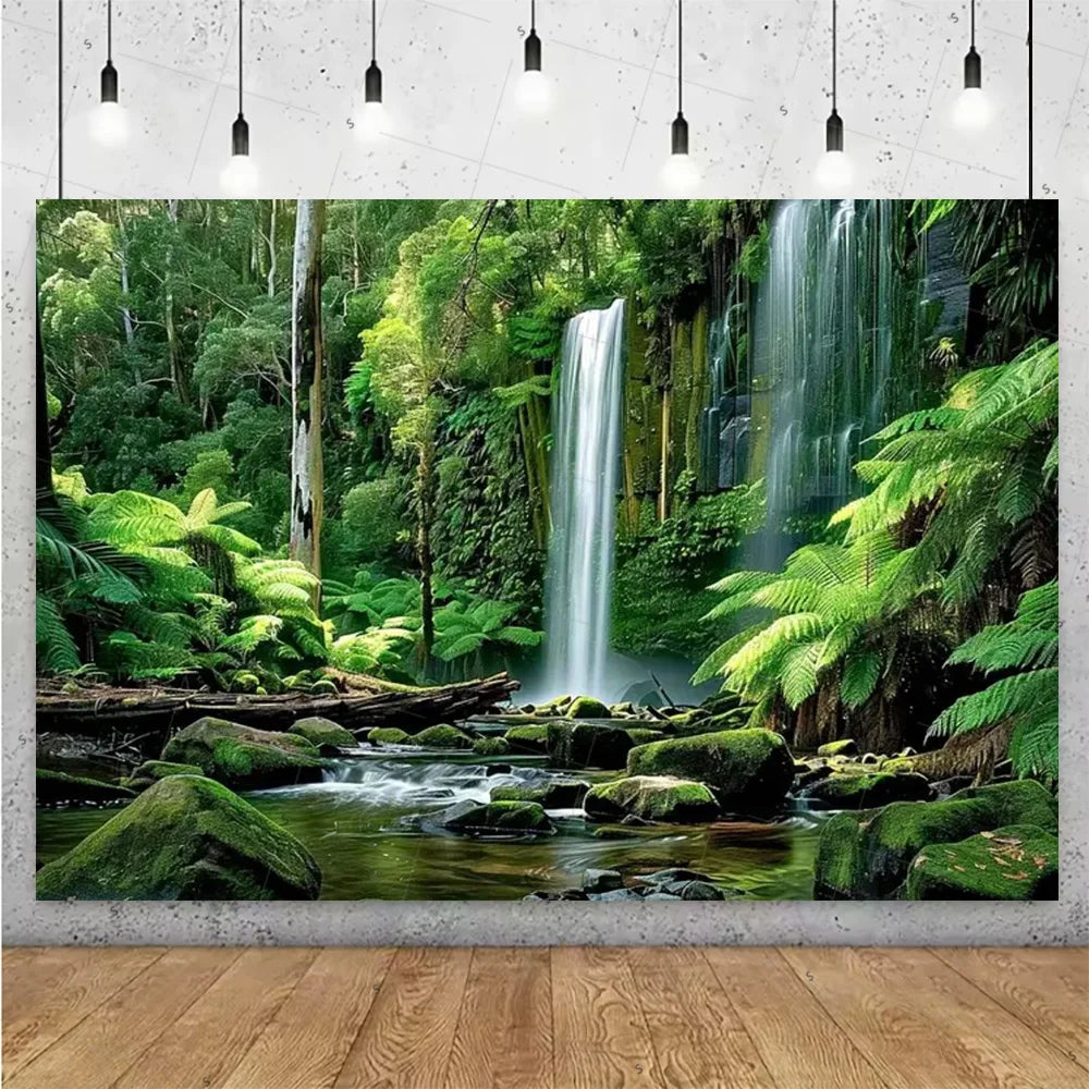 Forest Waterfall Wonderland Photography Backdrop
