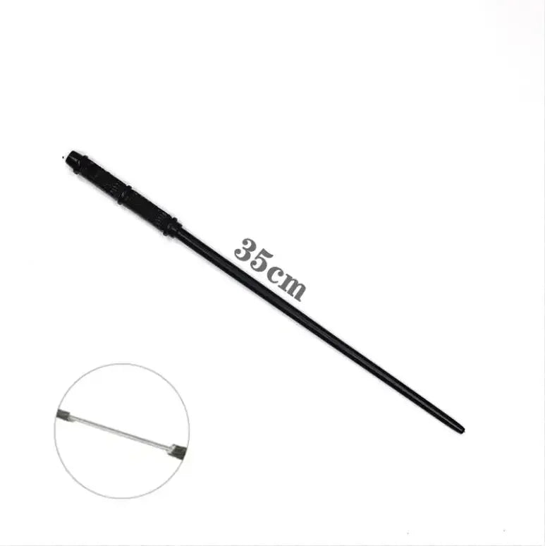 A long, thin black metal-resin magic wand with a 35cm length.
