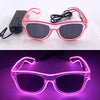 Pink LED wire party glasses with black lenses displayed against a purple background.